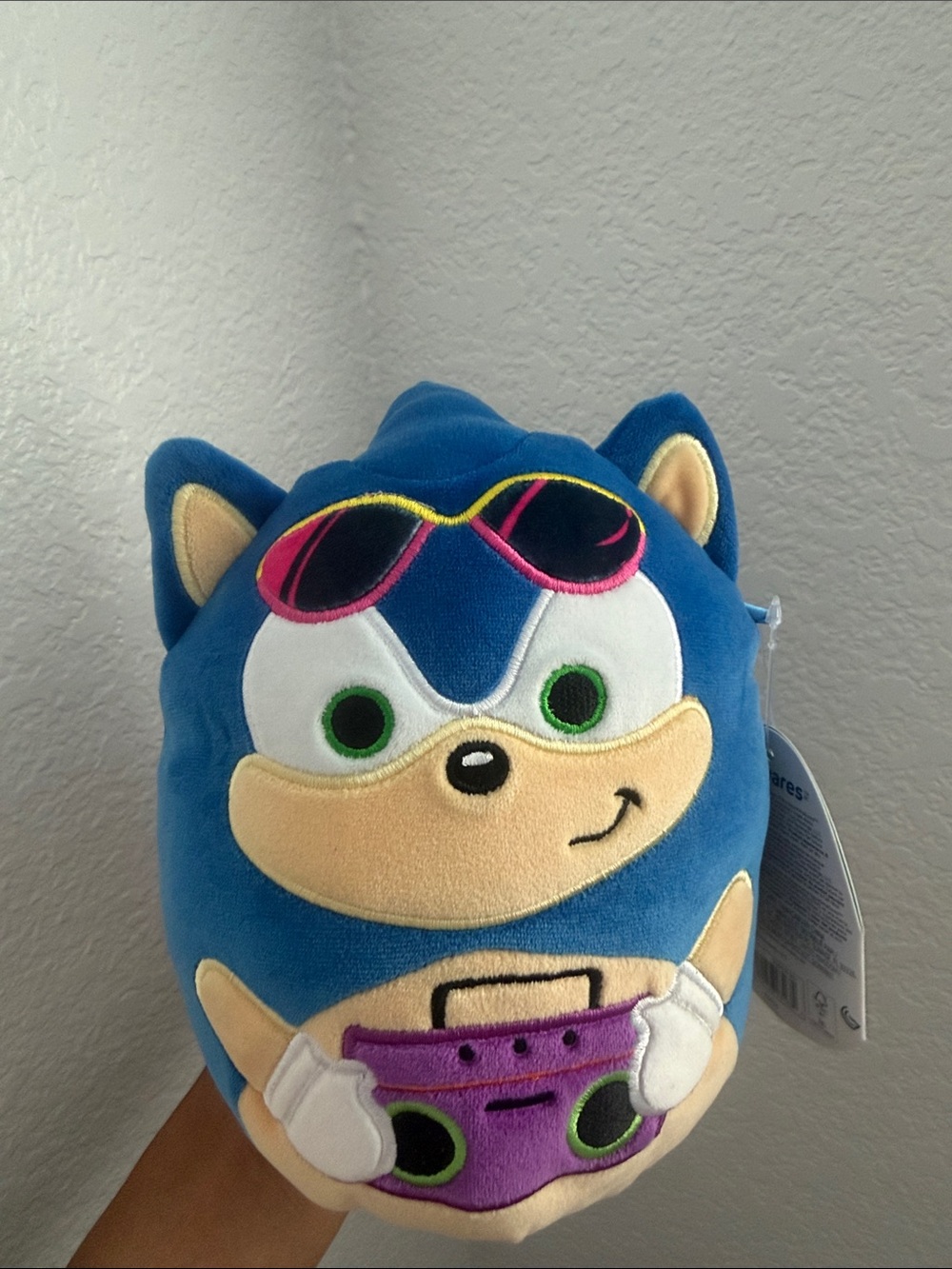 Squishmallows Blue Sonic Plush with Pink Sunglasses and Purple Console